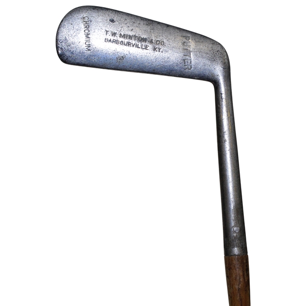 Vintage T.W. Minton & Co. Chromium Putter with Hickory Thumb Groove 'Huntly' Grip & Bend