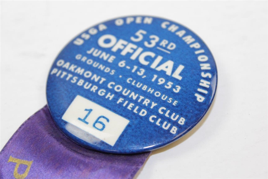 1953 US Open at Oakmont CC Grounds-Clubhouse Players Family Badge & Ribbon