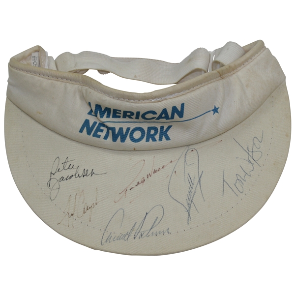 Arnold Palmer, Tom Watson, & others Signed American Network Visor JSA ALOA
