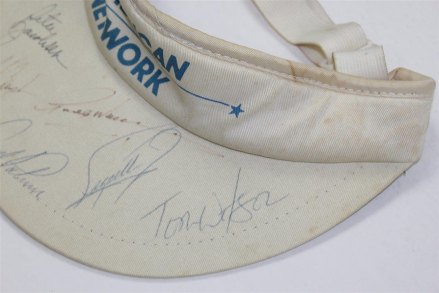 Arnold Palmer, Tom Watson, & others Signed American Network Visor JSA ALOA