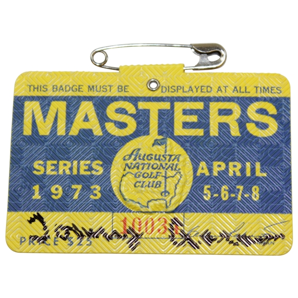Champion Tommy Aaron Signed 1973 Masters Tournament SERIES Badge #10034 JSA #AA51876
