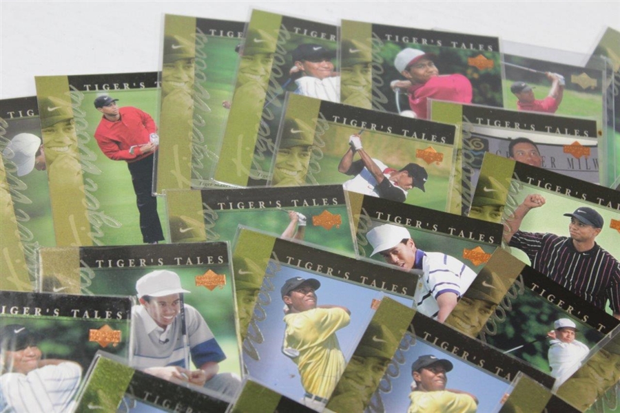 Forty (40) Various Tiger Woods 'Tiger's Tales' Golf Cards with Victory March(1) &  Stat Leaders(1)