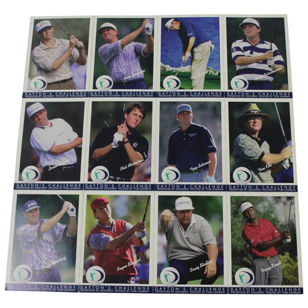 Uncut 1996 'Dayton's Challenge' Golf Card Sheet with Early Mickelson Card, Stewart & Others