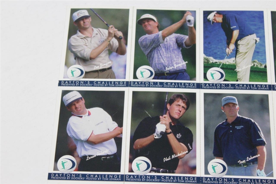 Uncut 1996 'Dayton's Challenge' Golf Card Sheet with Early Mickelson Card, Stewart & Others