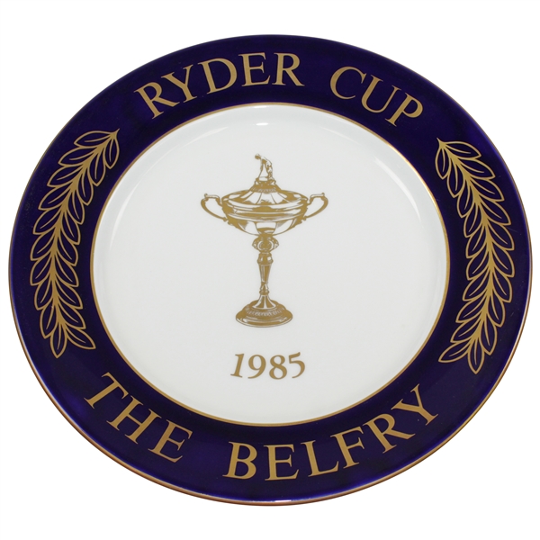 1985 The Ryder Cup at The Belfry Ltd Ed  Aynlsey Wall Blue with Gold Trophy Porecelain Plate