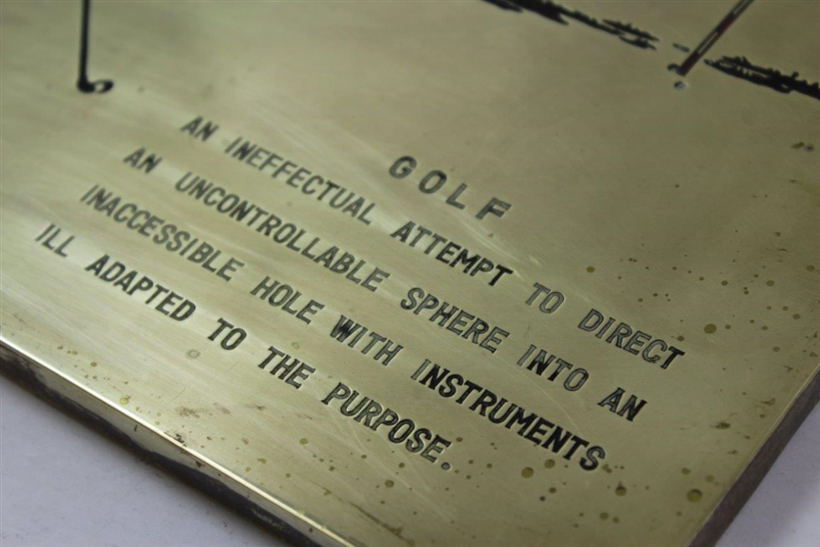 Classic Stamped Gold Metal Sign 'Golf: An Inefficiaent Attempt to Direct An....'