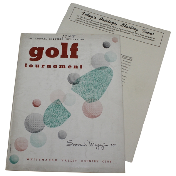 1948 5th Annual Inquirer Invitation at Whitemarsh Valley CC Program with Pairing Sheet
