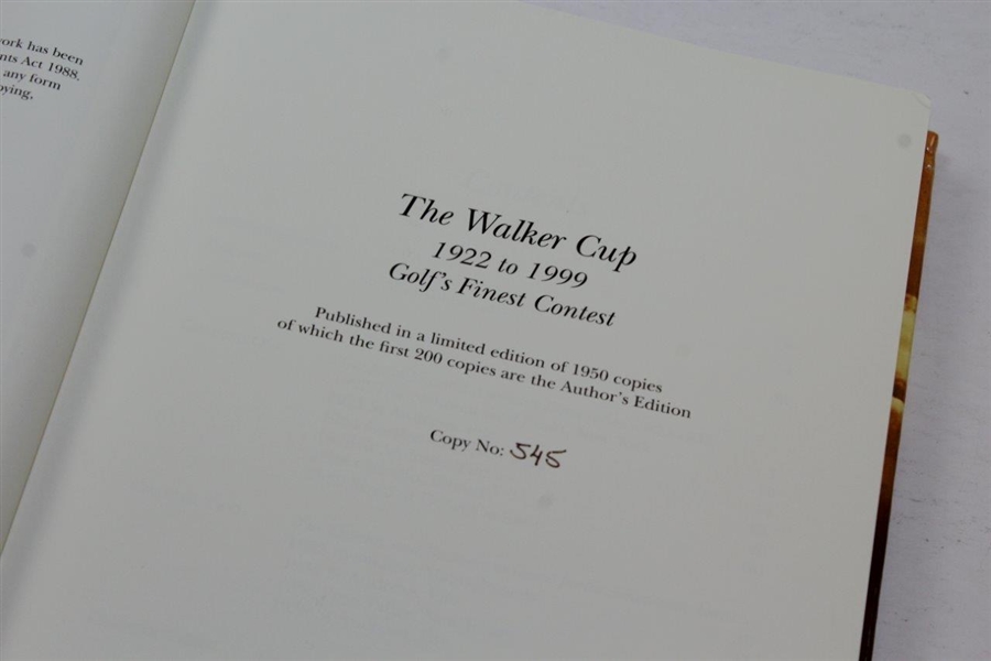 The Walker Cup: 1922-1999 Golf's Finest Contest' Ltd Ed #545 Book by Gordon G. Simmonds - 2000