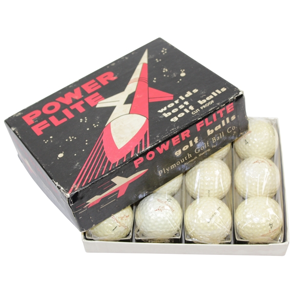 Complete Dozen 'Power Flite' Golf Balls by Plymouth Golf Ball Co. in Original Box