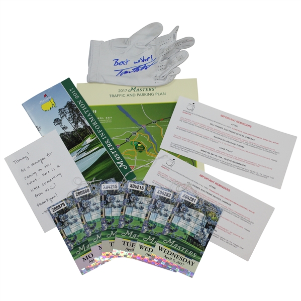 Tommy Fleetwood Signed Golf Glove with 2017 Masters Packet of Tickets, Maps, Reminders, etc JSA ALOA