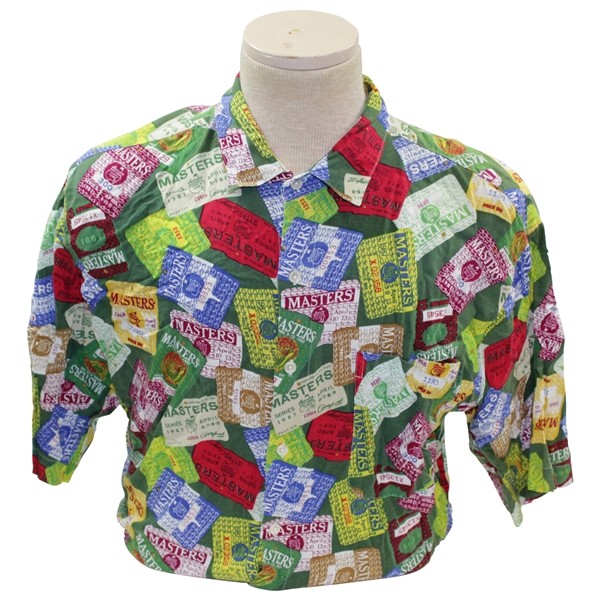 Augusta National Golf Club Series Badges & Tickets Collage Collared Golf Shirt - Green Base - Size L