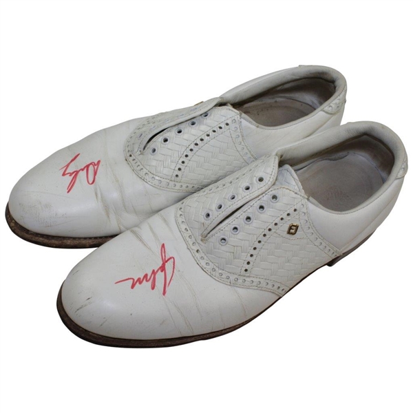 John Daly Signed Pair of Personal FootJoy White Golf Shoes - John & Daly JSA ALOA