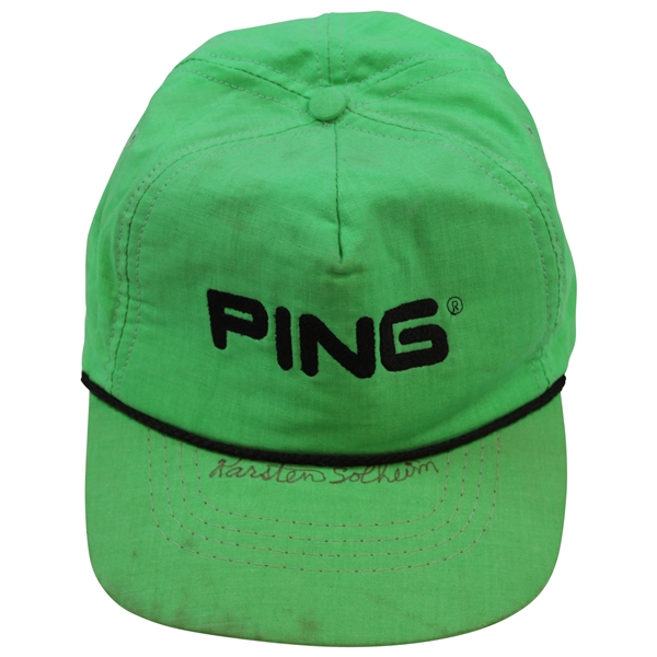 Karsten Solheim Signed Lime Green PING Hat JSA ALOA