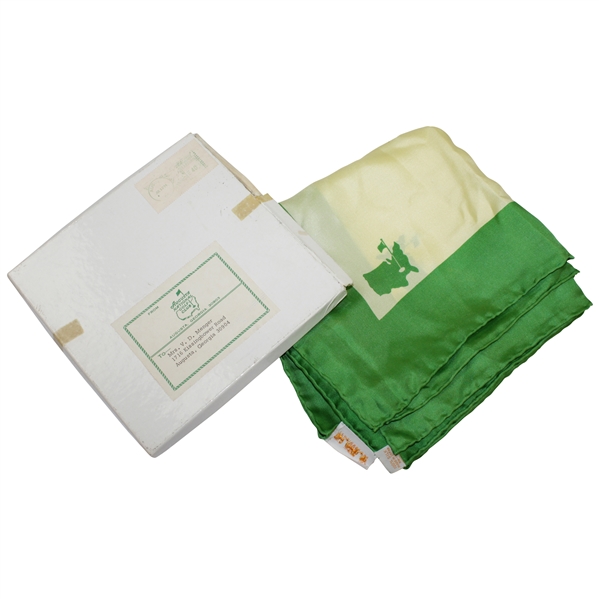 Classic Augusta National Golf Club 100% Silk Green & Yellow Handkerchief in Original Box