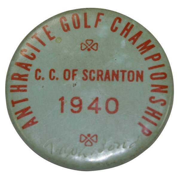 1940 Anthracite Golf Championship at C.C. of Scranton Contestant Badge - Won by Sam Snead