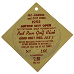 1952 Motor City Open Inv. Golf Tournament at Red Run GC Ticket #166 - Cary Middlecoff Winner