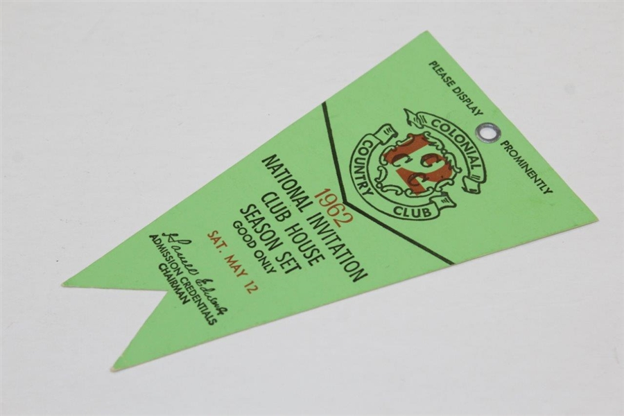 1962 Colonial National Inv. Tournament Clubhouse Saturday Ticket - Arnold Palmer Winner