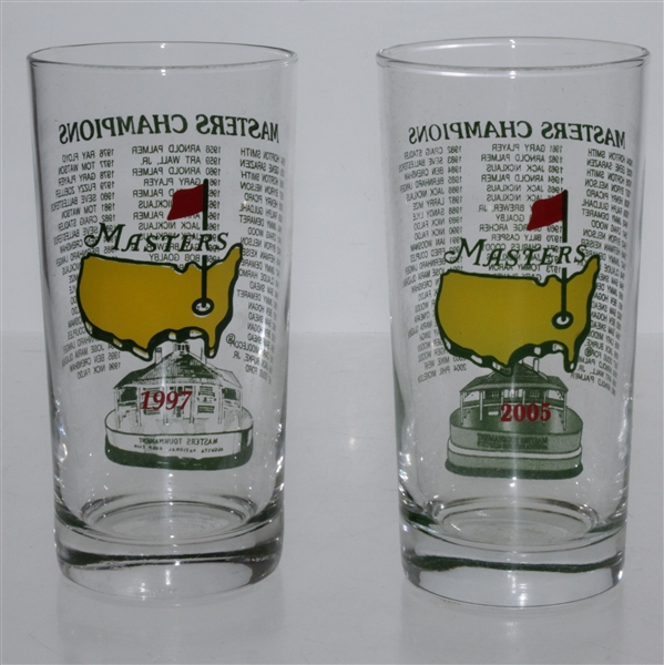 1997 & 2005 Masters Tournament Commemorative Glasses - Tiger Woods Wins