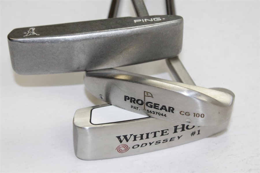 Three (3) James Garner Personal Putters - PING Anser 2, White Hot, & Odyssey Pro-Gear CG 100