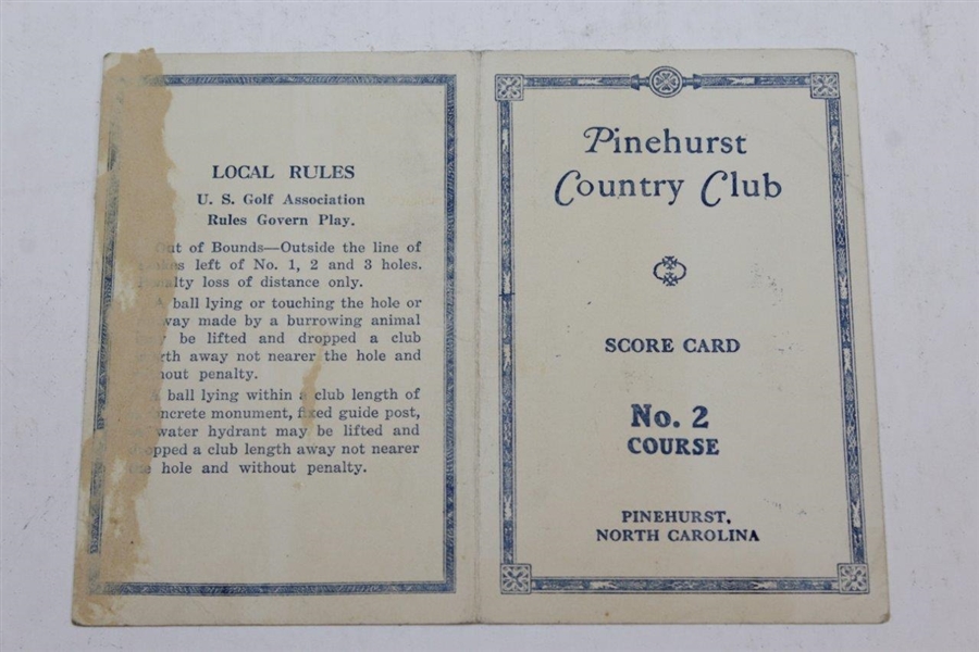 1939 Pinehurst Country Club Course Used Scorecard