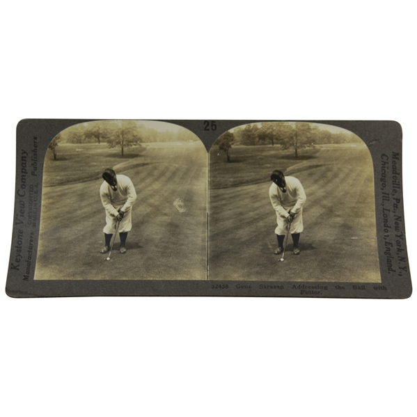 Gene Sarazen Keystone View Company Stereo View Card - Addressing the Ball with Putter