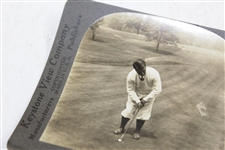 Gene Sarazen Keystone View Company Stereo View Card - Addressing the Ball with Putter