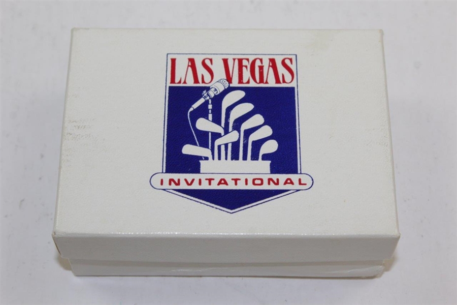 Set of Ten (10) Las Vegas Invitational Gold Tone Buttons in Original LV Inv. Box