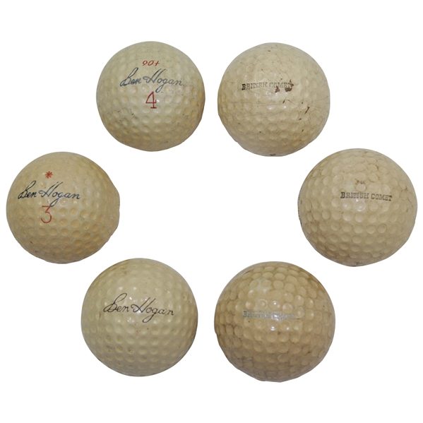 Three (3) Classic Ben Hogan Logo & Three (3) British Comet Logo Dimple Golf Balls