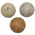 Three (3) Vintage Square Mesh Golf Balls - Davega Fleetwing, Enburg 75, & US 444 