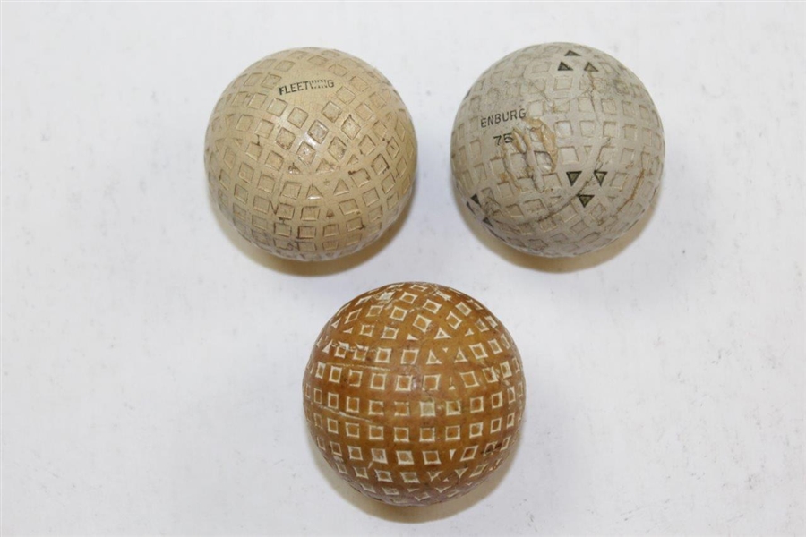 Three (3) Vintage Square Mesh Golf Balls - Davega Fleetwing, Enburg 75, & US 444 