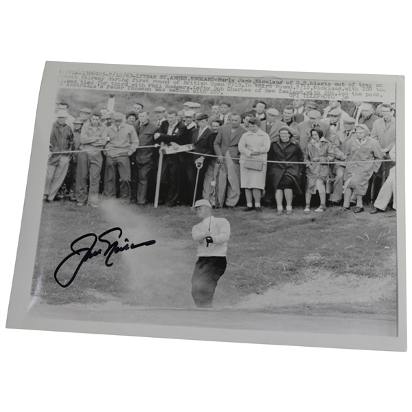 Jack Nicklaus Signed 1963 OPEN Press Photo - Hitting Out of Sand
