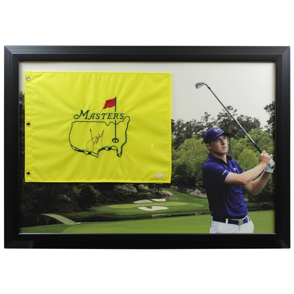 Jordan Spieth Signed Masters Embroidered Flag with Golden Bell Display JSA FULL #Z27742