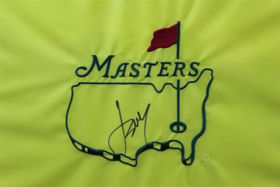 Jordan Spieth Signed Masters Embroidered Flag with Golden Bell Display JSA FULL #Z27742