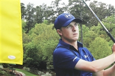 Jordan Spieth Signed Masters Embroidered Flag with Golden Bell Display JSA FULL #Z27742