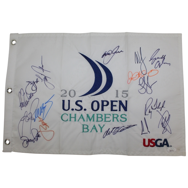 Multi-Champs Signed 2015 US Open at Chambers Bay Embroidered Flag JSA #BB64033