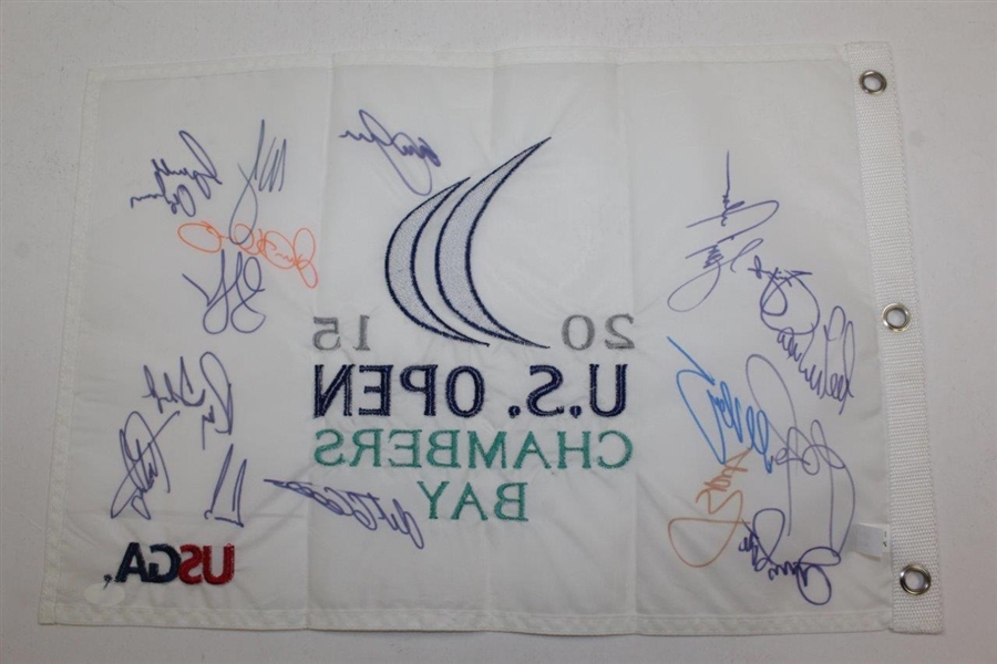 Multi-Champs Signed 2015 US Open at Chambers Bay Embroidered Flag JSA #BB64033