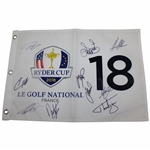 European Team Signed 2018 Ryder Cup Screen  Flag JSA ALOA