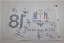 European Team Signed 2018 Ryder Cup Screen  Flag JSA ALOA