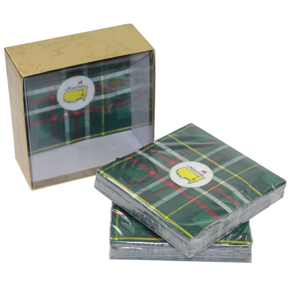 Set of Masters Tournament Logo Tartan Cocktail Napkins in Original Box - Two Sets of 20