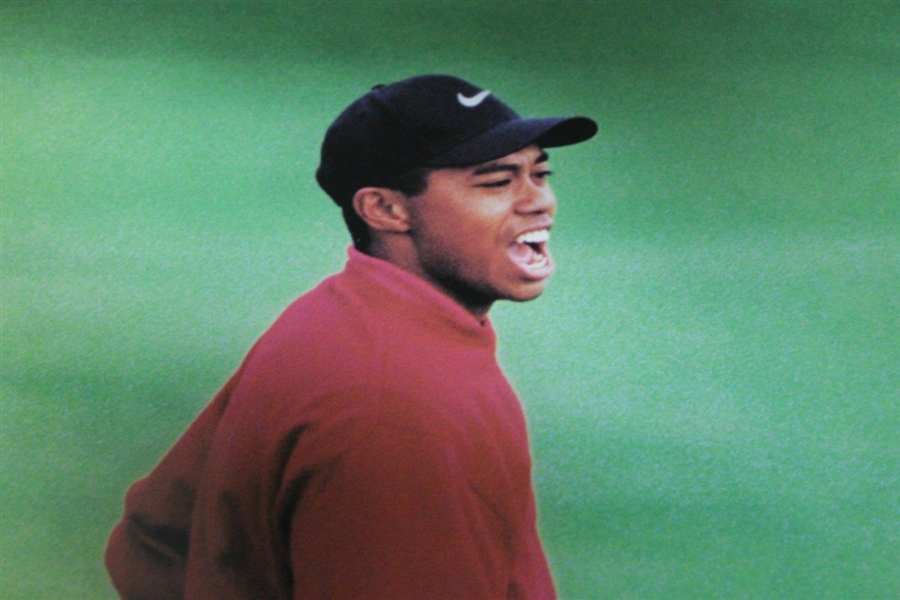 Classic Tiger Woods Titleist '#1 Ball in Golf' Poster - Fist Pump with Old Putter