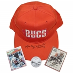 HOF Lee Roy Selmon Signed Golf Ball, Classic Bucs Hat, & Two Football Cards (RC) JSA ALOA