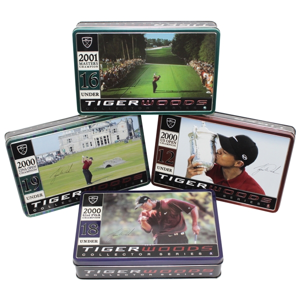 Tiger Slam Commemorative Golf Ball Tins for Masters, PGA, US Open, & OPEN Victories - Complete Set