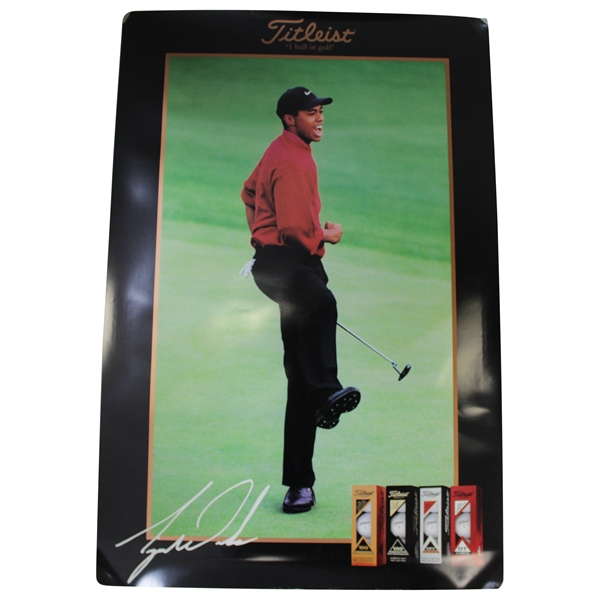 Classic Tiger Woods Titleist #1 Ball in Golf Poster - Fist Pump with Old Putter