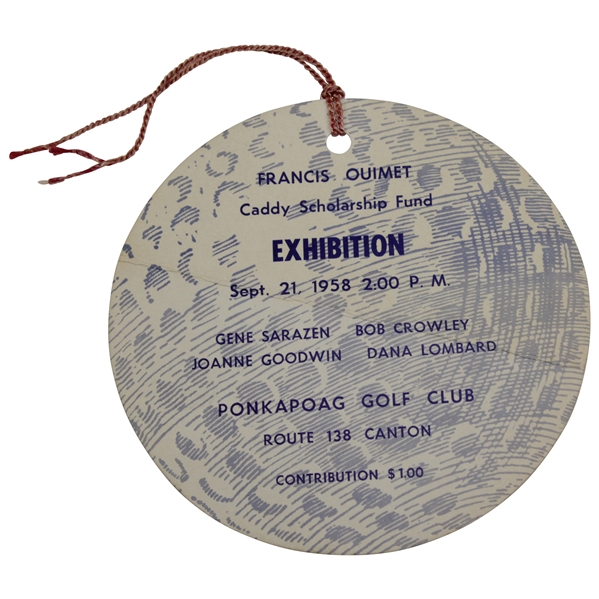 Gene Sarazen Signed 1958 Francis Ouimet Caddy Fund Exhibition Ticket JSA ALOA
