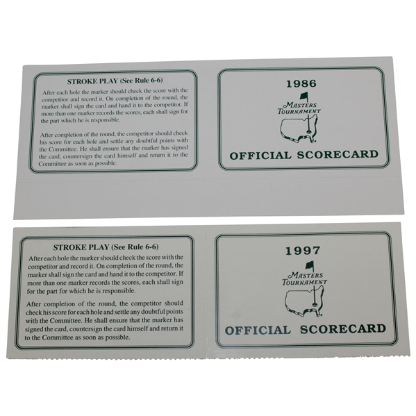 1986 & 1997 Masters Tournament Official Scorecards - Jack Nicklaus 6th & Tiger Woods 1st