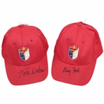 Tom Watson & Doug Ford Signed Unused World Golf Hall of Fame Fitted Red Hats JSA ALOA