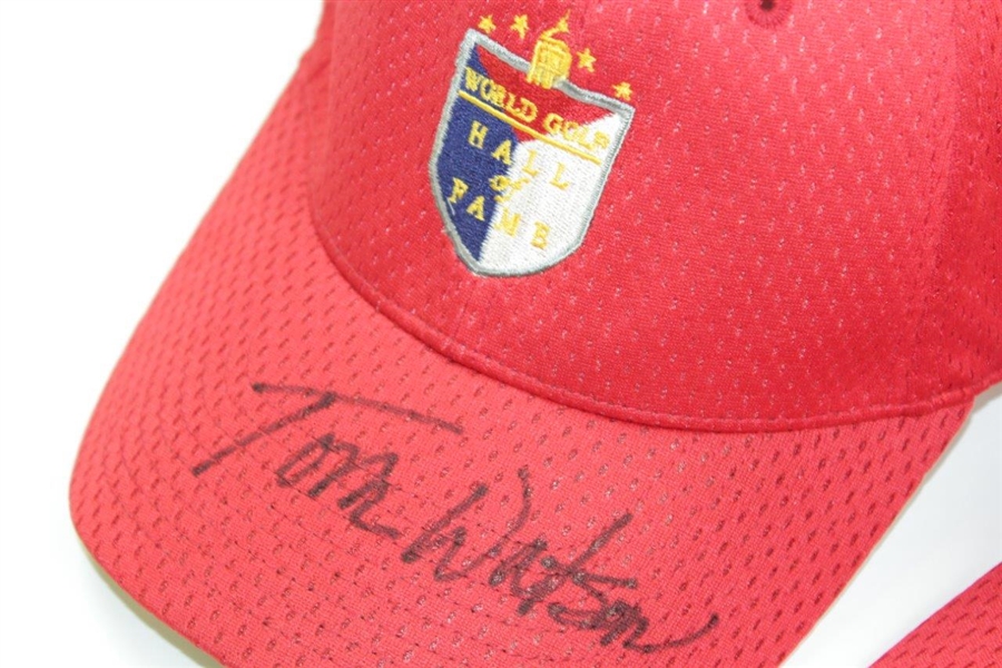 Tom Watson & Doug Ford Signed Unused World Golf Hall of Fame Fitted Red Hats JSA ALOA