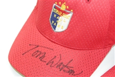 Tom Watson & Doug Ford Signed Unused World Golf Hall of Fame Fitted Red Hats JSA ALOA