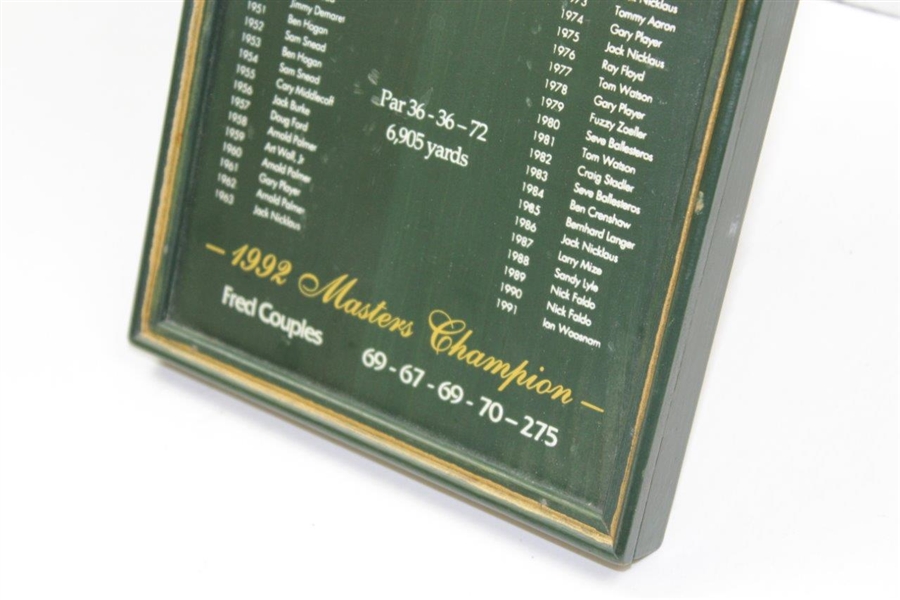 1992 Augusta National Golf Club 56th Playing of Masters Wood Plaque - Fred Couples Winner
