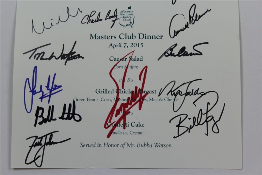 Charles Coody's 2015 Signed Masters Club Dinner Menu JSA ALOA